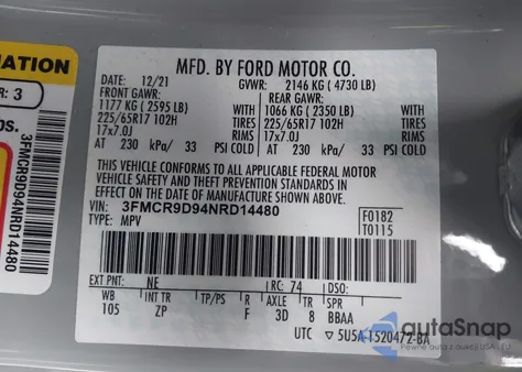 2022 Ford Bronco Sport Badlands from USA, damaged, VIN 3FMCR9D94NRD14480